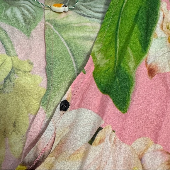 Farm Rio Pink Tropical Floral Wrap Dress Puff Sleeve Tie Waist Size M - Picture 9 of 12